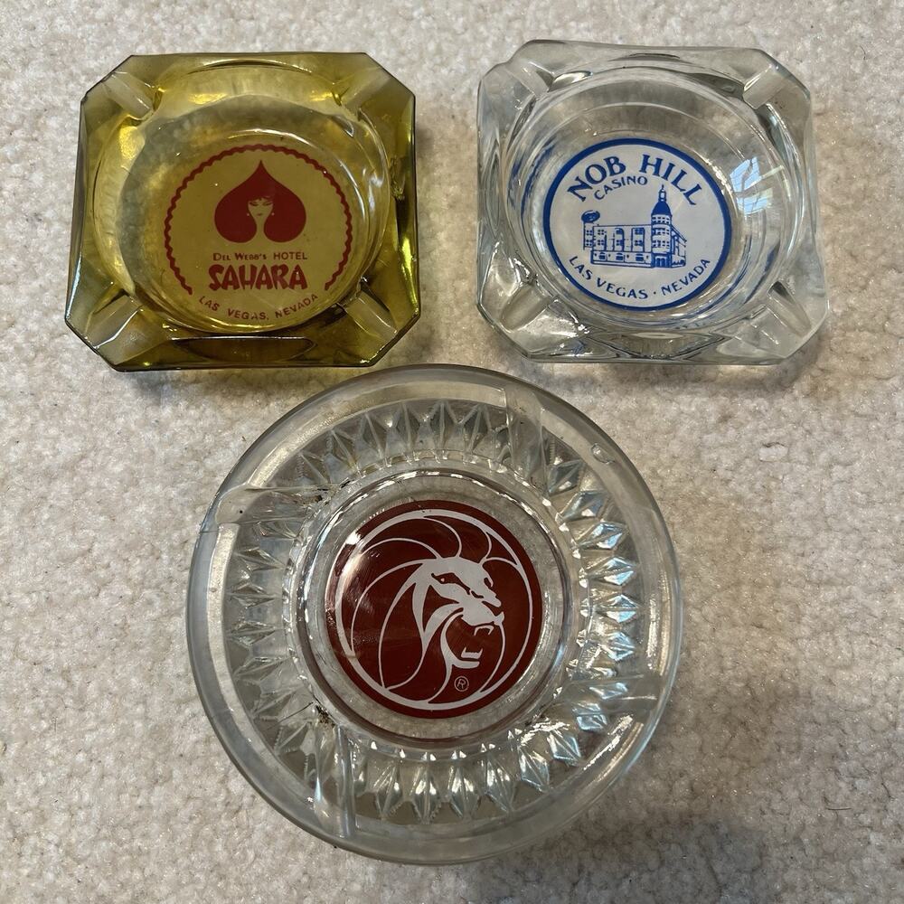 Vintage Las Vegas Casino Glass Ashtray Lot Of 3 MGM Grand Sahara Nob Hill